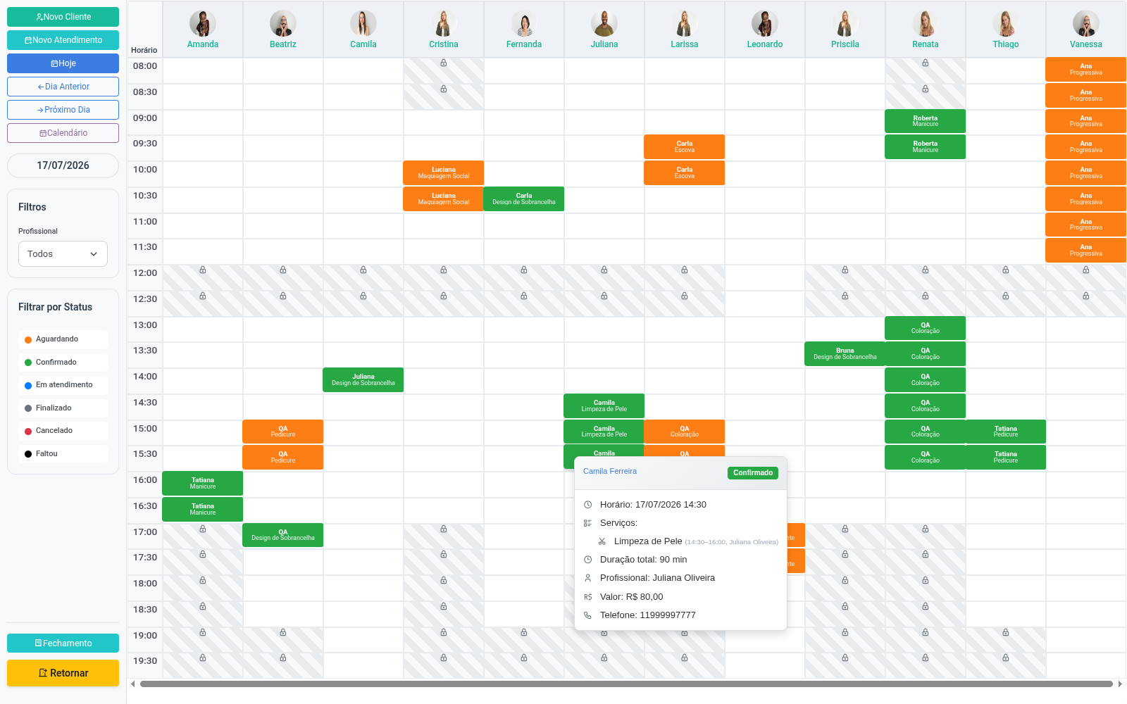 Agenda semanal por profissional