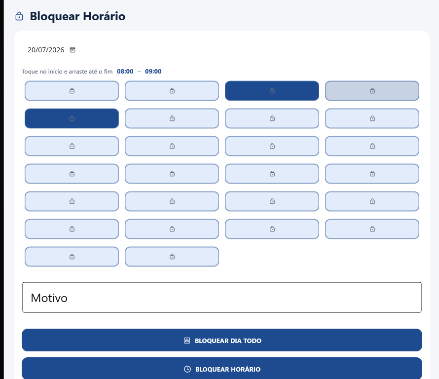 Bloqueio de horário no aplicativo do profissional